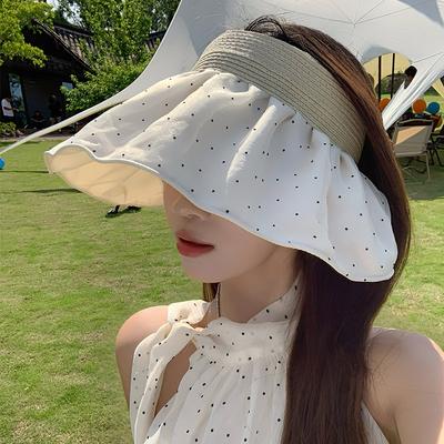 Gepunkteter plissierter leerer Zylinderhut Damen Sommer große Krempe Anti-Ultraviolett Sonnenschutzhut Outdoor Gesichtsschutz Sonnenhut