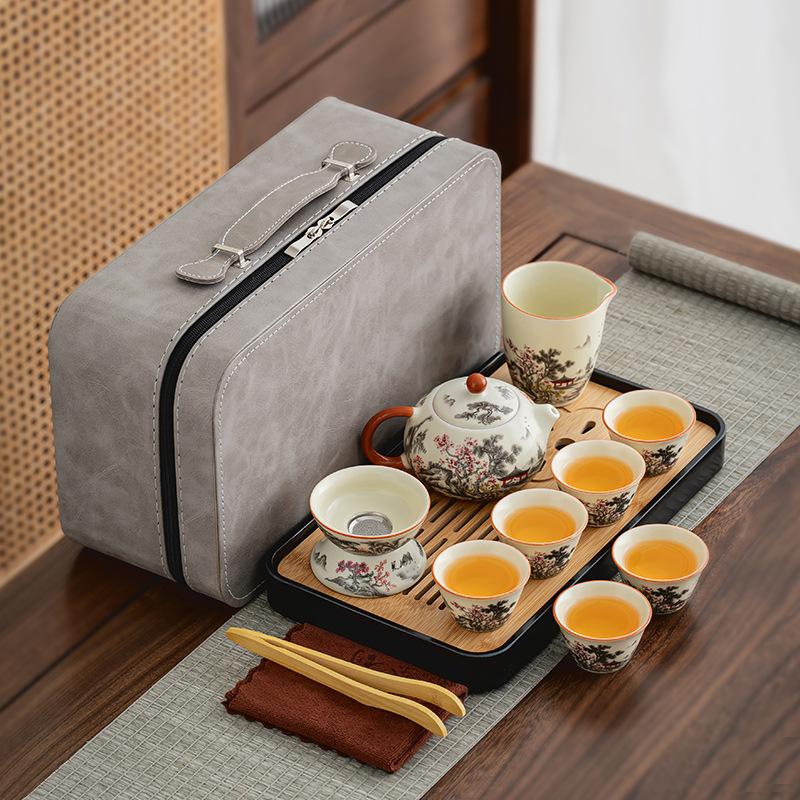 Retro Black Pine Plum Blossom Qingyun Pot Ru Kiln Kung Fu Tea Set Household Outdoor Tea Drinking Kuaike Cup Customized Printing