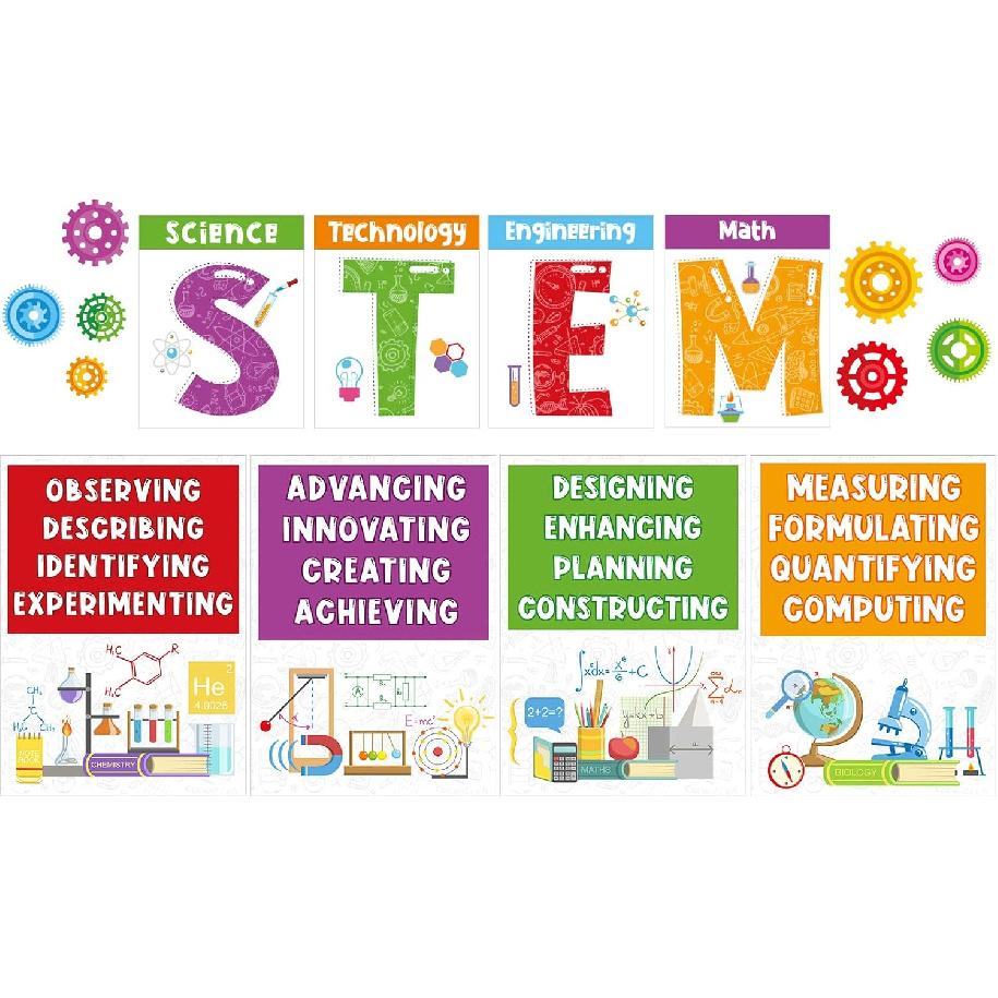 Zonon 40 Pcs Stem Science Bulletin Board Set Stem Classroom Decorations Scientist Posters Gear Shaped Cutouts Teachers Banner Wall Decor for Pre