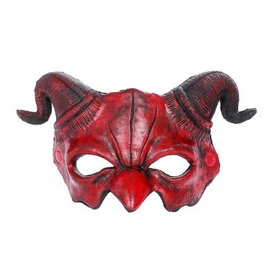 Demon Mask Halloween Masquerade Foam Mask Scary Red Half Face Ram Horn Devil Mask pro cosplay kostým