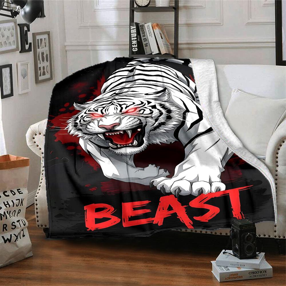 1pc Tiger Beast Soft Warm Throw Blanket Nap Blanket For Couch Sofa Office Bed Camping Travel,Comfortable