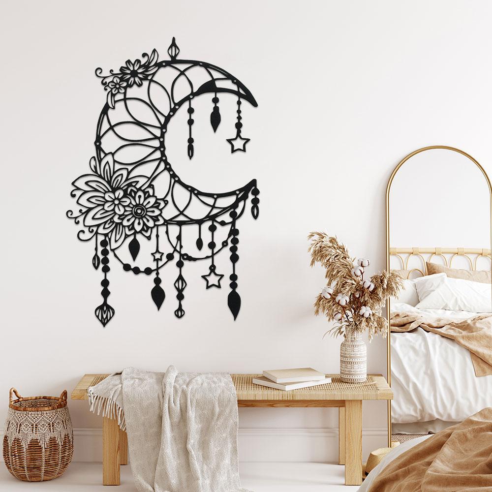 1PC Metal Elegant Gothic Moon & Flower Wall Art - Modern Craft Sign Hanging Ornament for Home, Office, Cafe Decor Birthday Gift