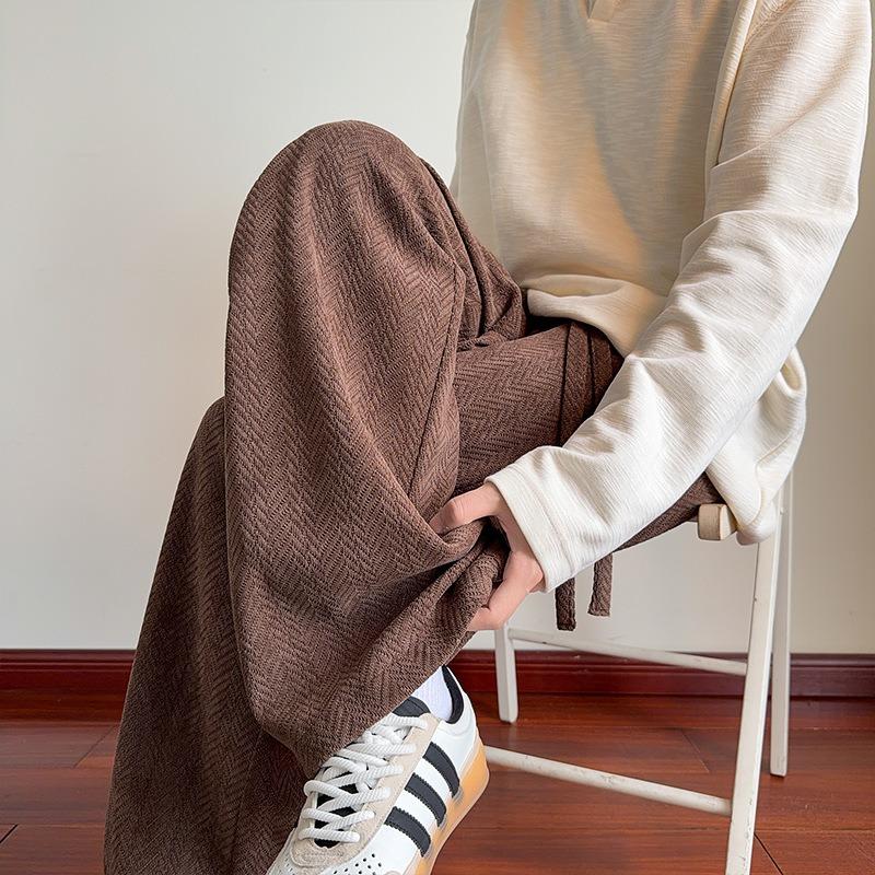 Men Herringbone Jacquard Loose Straight Leg Casual Long Pants
