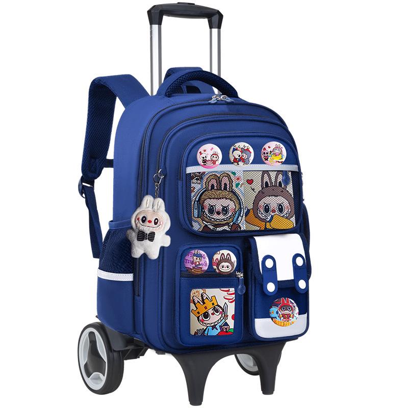 Cartoon Trolley Backpack for Grade 2-6 Students - Large Capacity Schoolbag for Boys & Girls