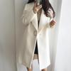 2022 Autumn/Winter Korean Style Thickened Woolen Coat, Large Lapel, White Mid-Length Cocoon Shape Overcoat for Women