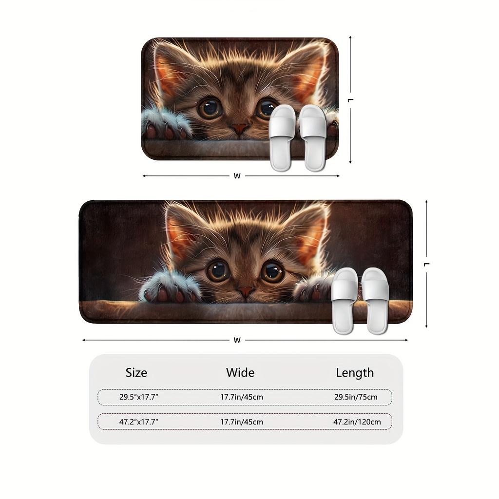 1Pcs Anti Fatigue Kitchen Rugs, Charming Cat Print Waterproof Non-Slip Thick Cushioned Mat Comfort Standing Mat