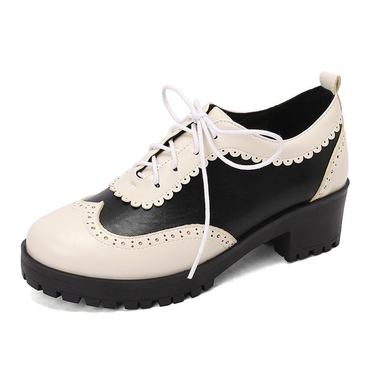 

Британский стиль маленькие кожаные туфли весна и осень блочный жгучий цветочный цветная платформа универсальный толстый каблук высокий каблук ретро шнуровка спереди 39