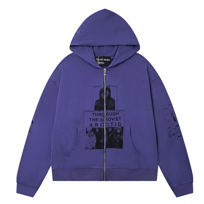 Mens Oversized Streetwear Hoodie With Distressed Zipper Graphic Print Cotton Long Sleeve Pullover Casual Wear