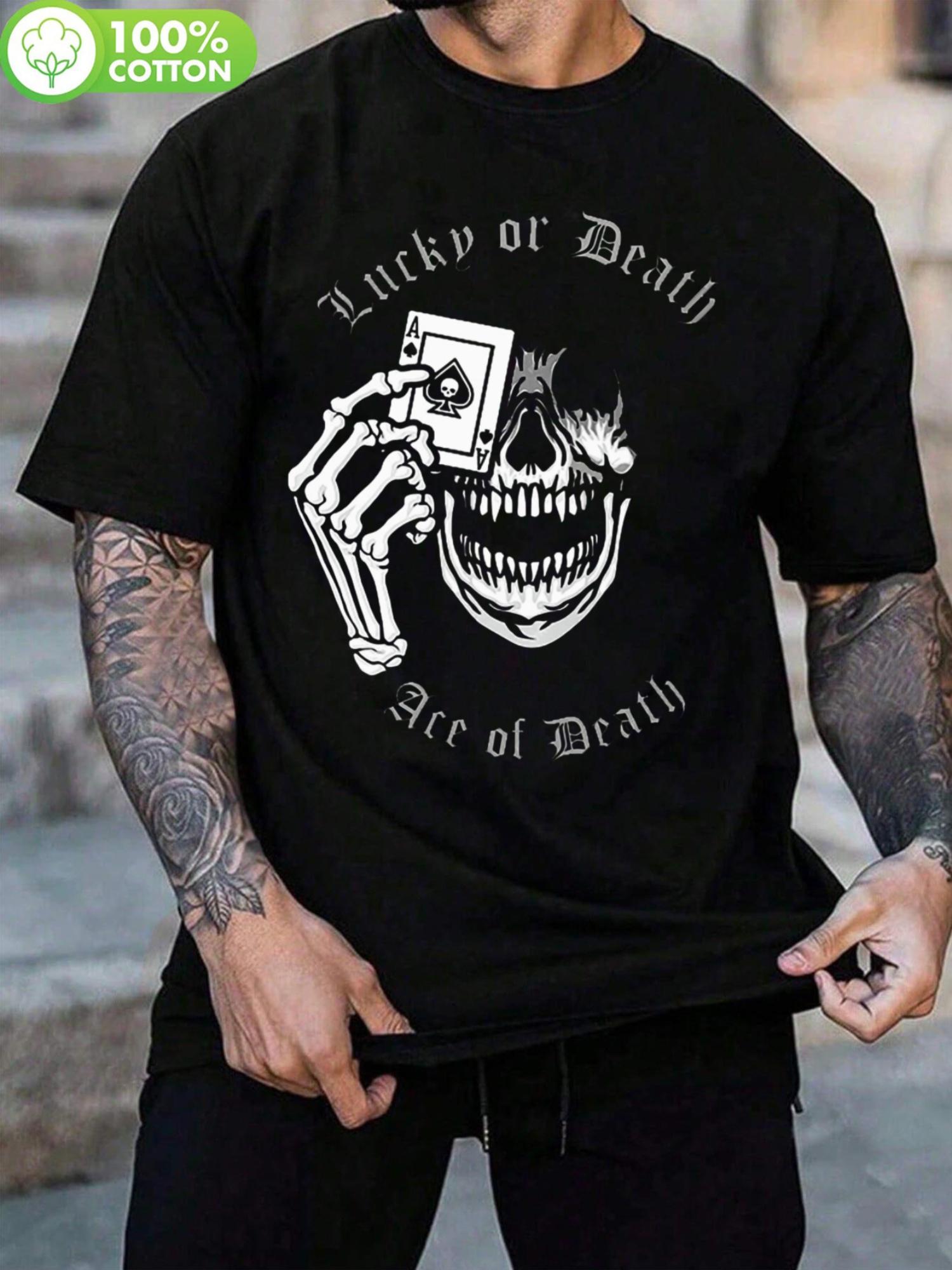 Lucky or Death Ace of Spades Skull Graphic T-shirt - Cotton S