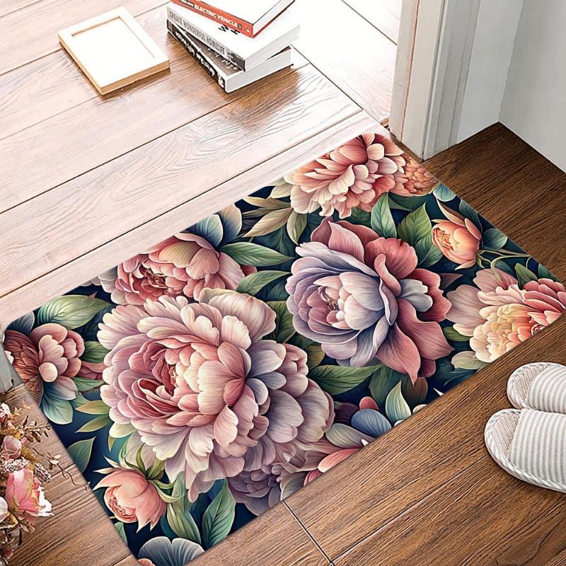 Rutschfeste Retro-Blumenmuster-Kleine Teppiche Wasserdicht Leicht zu Reinigen Bodenmatten für Innen- und Außenbereich Langlebig Wohnkultur Mode