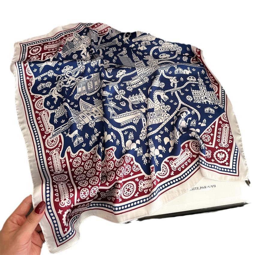 Retro silk scarf women's scarf simulation silk smooth thin shawl 71cm square scarf simple and elegant silk scarf versatile new