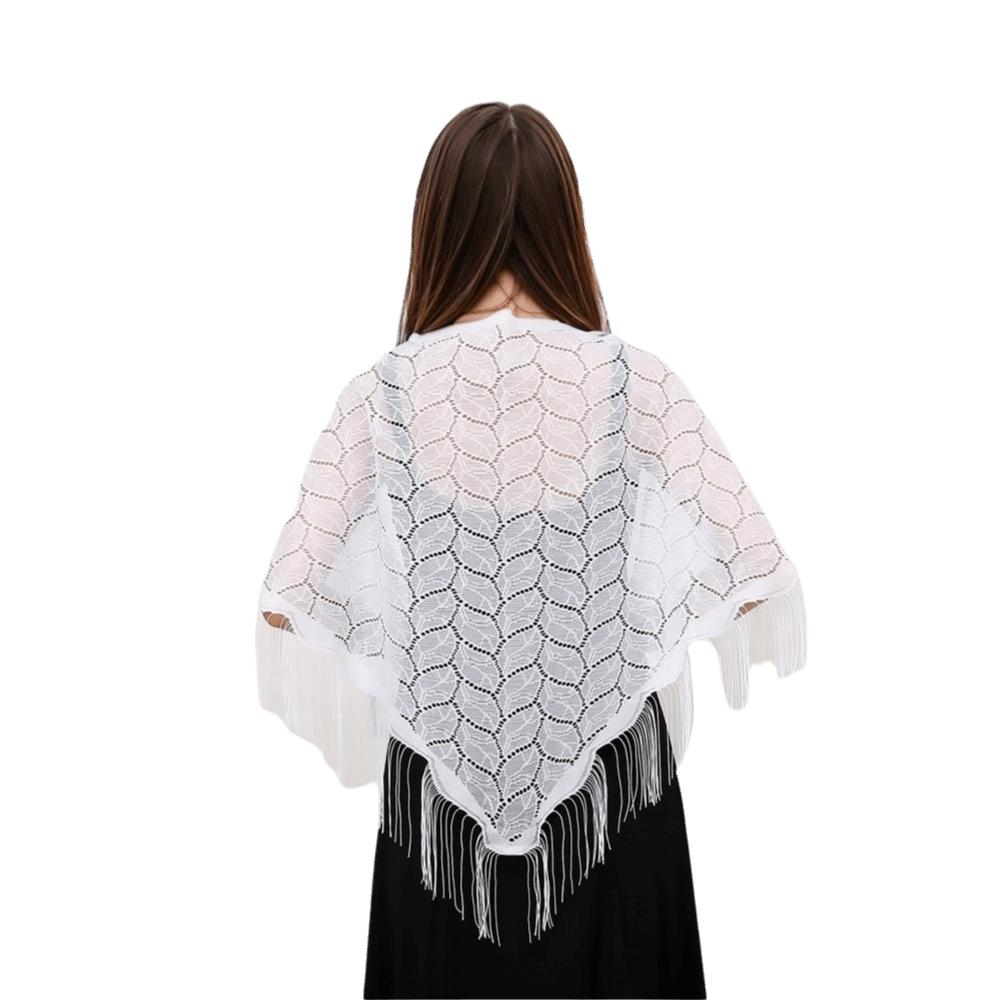 Polyester Lace Hollow Scarf Embroidery Mesh Scarves Elegant Tassel Triangle Shawl  Wedding