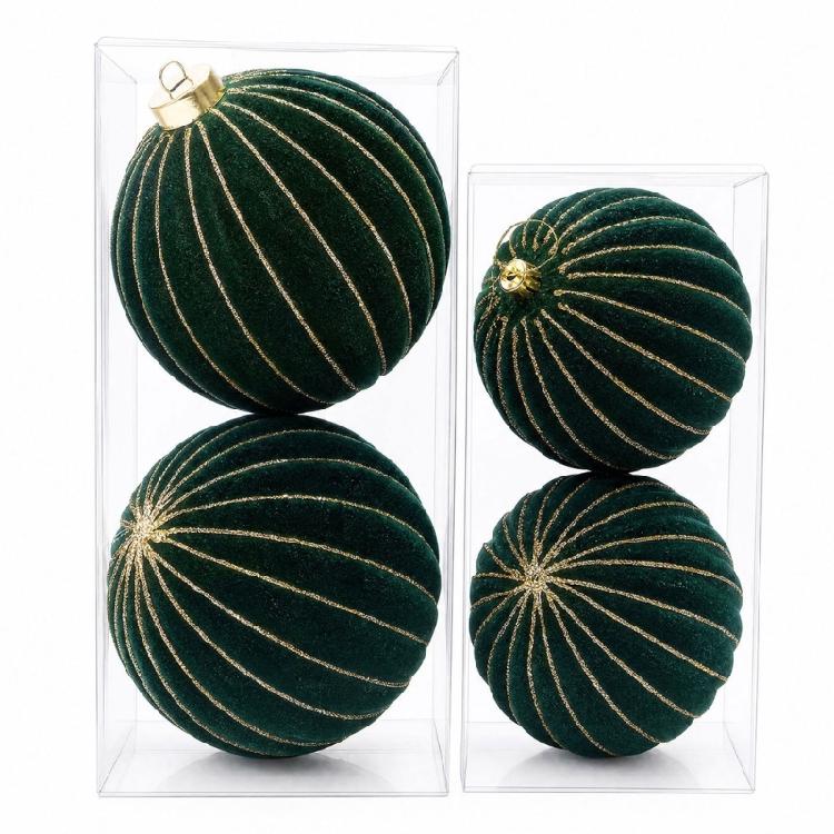 2Pcs Christmas Baubles Ornament Sparkling Velvety Sphere Decoration For Christmas Tree Wreath Mantels Window Display
