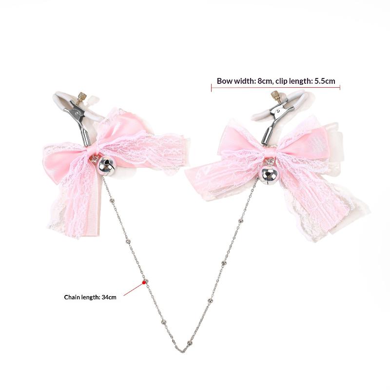 1Pairs Lace Butterfly Knot Bell Nipple Clamps Adult Toy With Chain Sexy Teasing Accessory Polyester Fabric Cute Girl Style