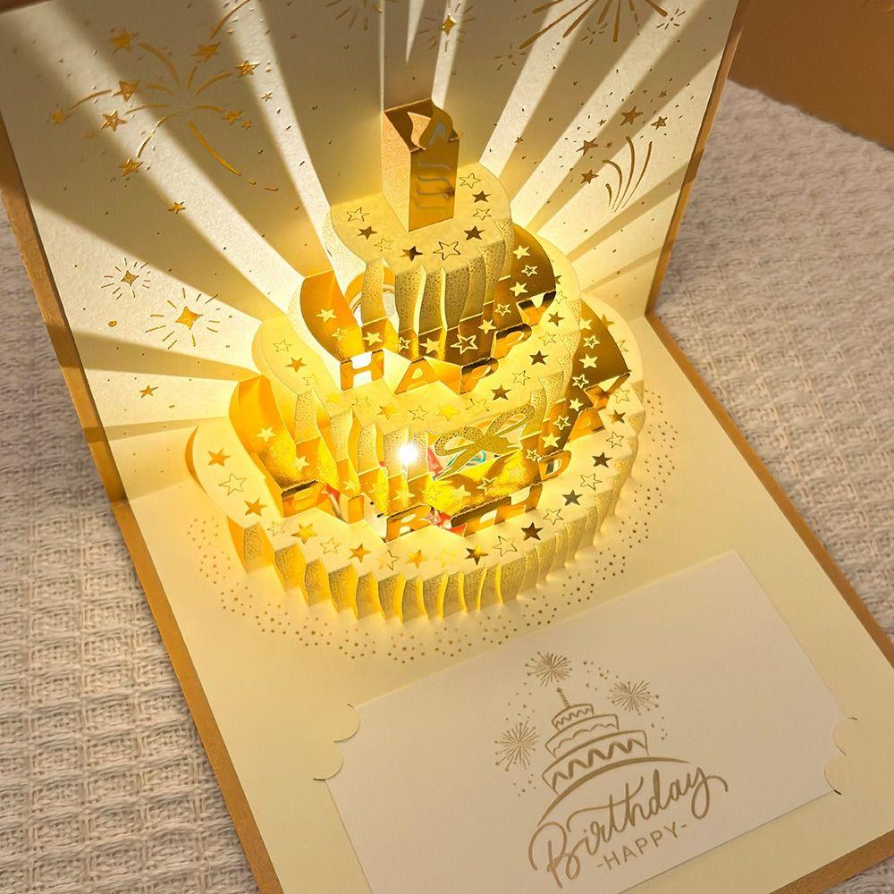 3D Happy Birthday Card with Automatic Music Lighting with Envelope Musical Light Greeting Card Pop Up Foldable Gift Card