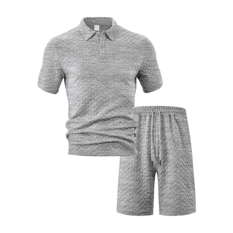 Mens Summer Jacquard Polo T Shirt And Shorts Casual Set