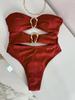 3 Colors Sexy Metal Rings Cut Out Women Swimwear One Piece Swimsuit Female Bandeau High Leg Cut Bather Bathing Suit Swim