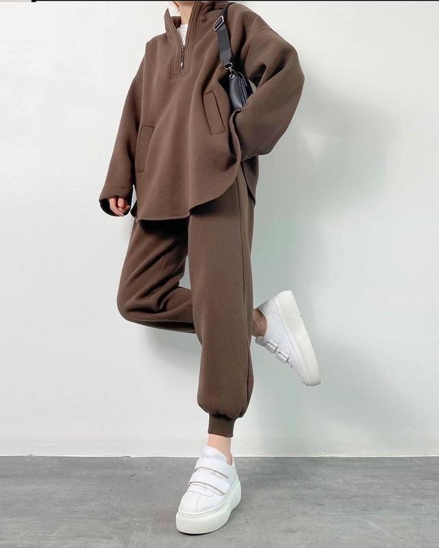 

And New Hot Women s Fashion Zipper Hooded Casual Set Two Piece Set M кавовий