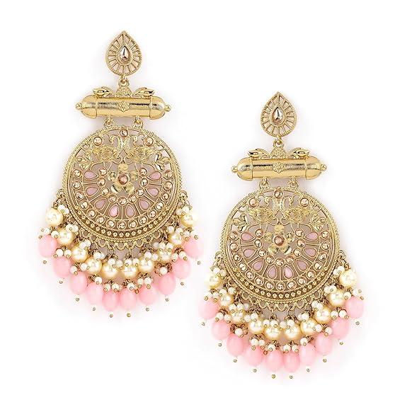 Traditional 22K Gold Plated Handcrafted Crescent Chandbali Earrings with Beads for Women and Girls