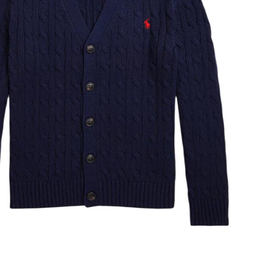 Polo Ralph Lauren Solid Color Logo Embroidered V-Neck Cotton Single-Breasted Casual Long Sleeve Sweater Kids sweater Navy-Blue 323925718-002