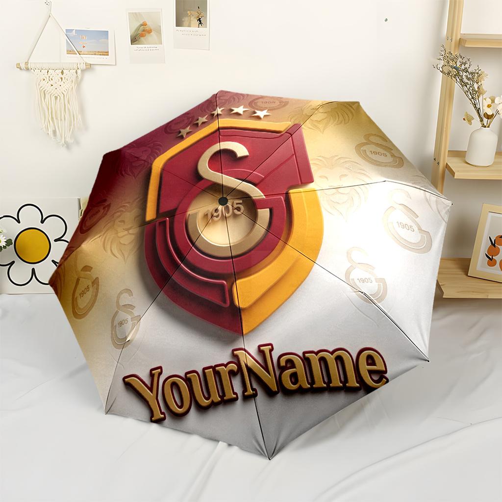 Galatasaray1 Customizable Name Umbrella Compact Travel Automatic Umbrella Retractable Design with 8-Rib Durability Lightweight All-Season Travel
