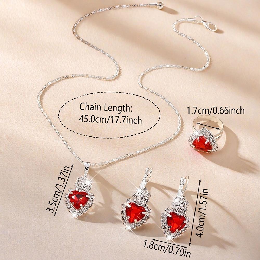 4 st Zirkon Set för Kvinnor, Mode Casual Dam Armband med Hjärtdesign, Halsband, Örhängen, Zirkon Set, Lämpligt för Dagligt Bruk,