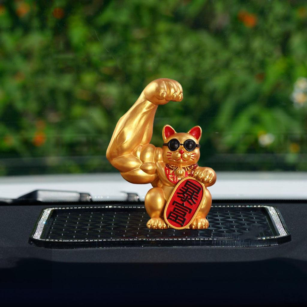 Cat Figurine Sculptures Resin Fengshui Statue Wealth Car Decoration Ornament Accessory