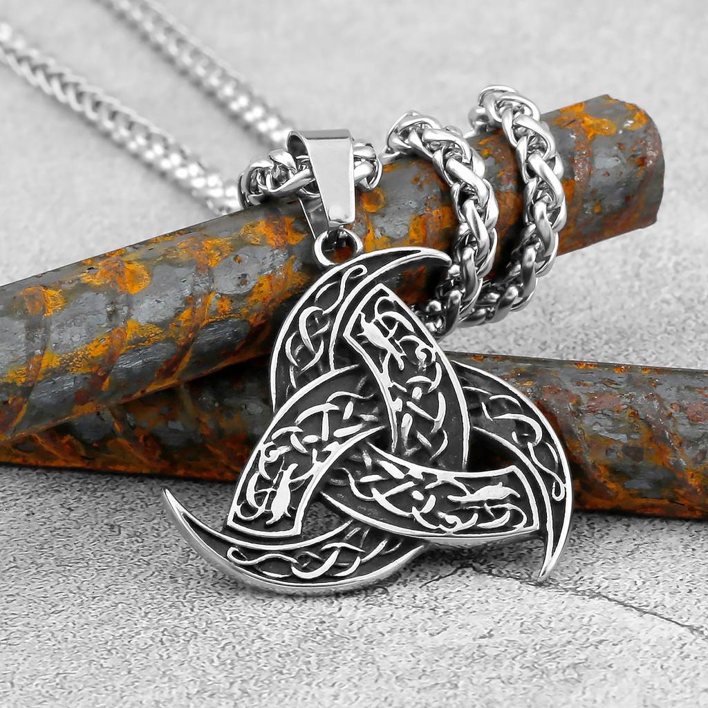 Viking Celtic Knot Pendant Necklace Stainless Steel Men Chain Odin Protection Amulet Gothic Jewelry Gift
