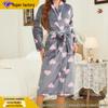 Women's Pineapple Grid Flannel Bathrobe - Warm Winter Long Sleeve Nightdress