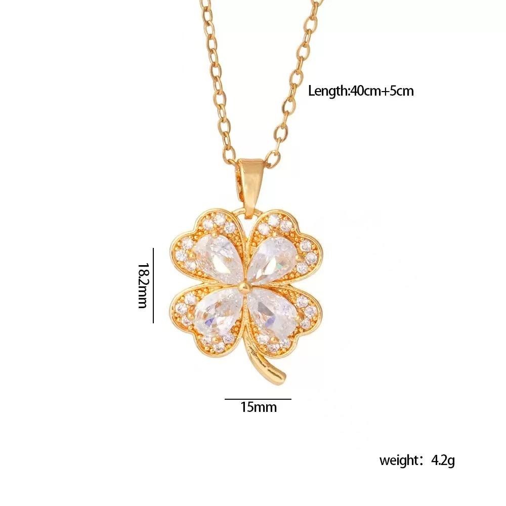Stainless Steel Zircon Flower Pendant Clover Necklace Fashion Lucky Four Leaf Clover Necklace Jewelry Valentines Day Gifts золотой