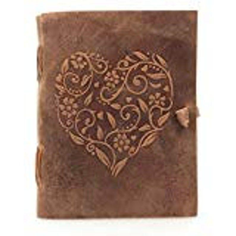 Leather Journal Heart- Writing Notebook Handmade Leather Bound Daily Notepads For Best Gift for Art , Travel Diary