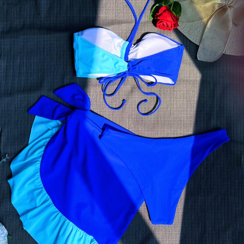 Damen-Bademode, Colorblock, Neckholder, Wickel-Kordelzug, sexy Bikini, brasilianische Strandmode, Badeanzüge