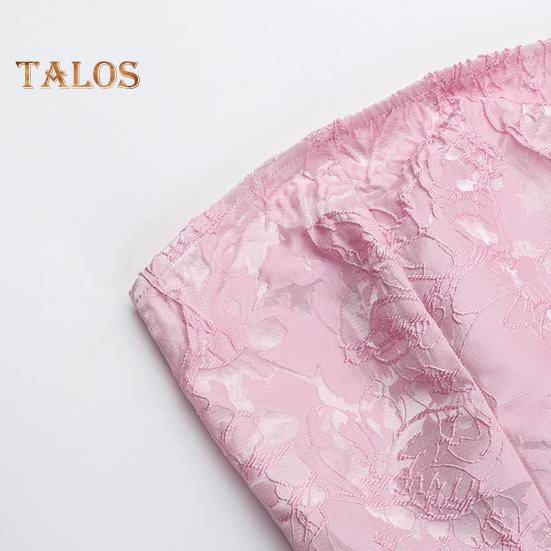 Women Evening Dress Big Bow Decor Bandeau Off Shoulder Floral Texture Sleeveless Lace-up A-line Backless Prom Cocktail Party Ball Gown Summer Mini