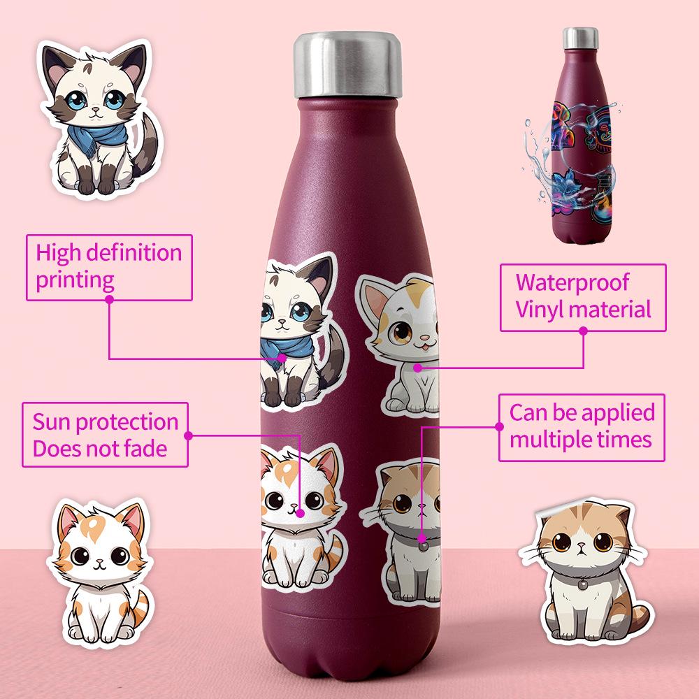 100 Cute Kitten Graffiti Stickers for Kids: DIY Water Bottle, Computer, Skateboard Decor