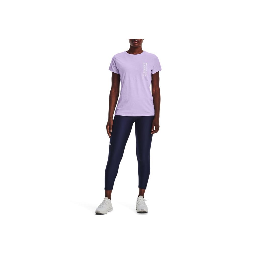 Under Armour Logo Print Solid Color Round Neck Short Sleeve T-Shirt Women T-Shirts Purple 1370760-515