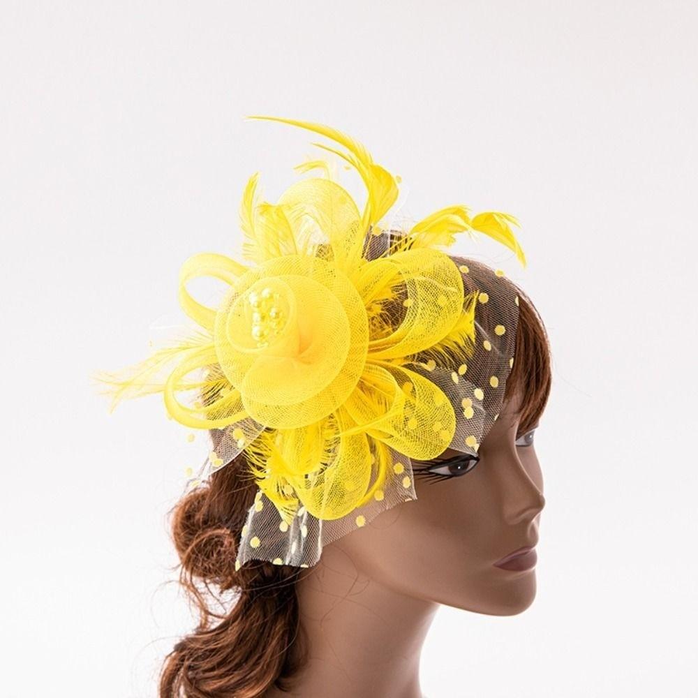 Flower Mesh Feathers Fascinator Hat Hoop Bride Headdress Bride Headdress  Dance Show