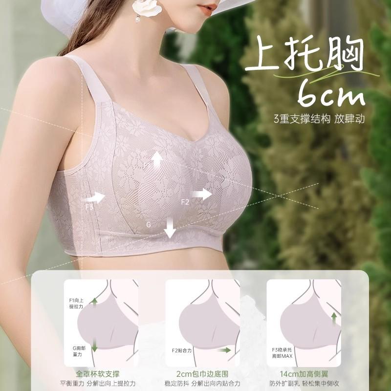 Traceless big breasts, small underwear, women's full cup, no steel ring, anti-bumping rabbit ears, thin styles, double breasts, large size bra.