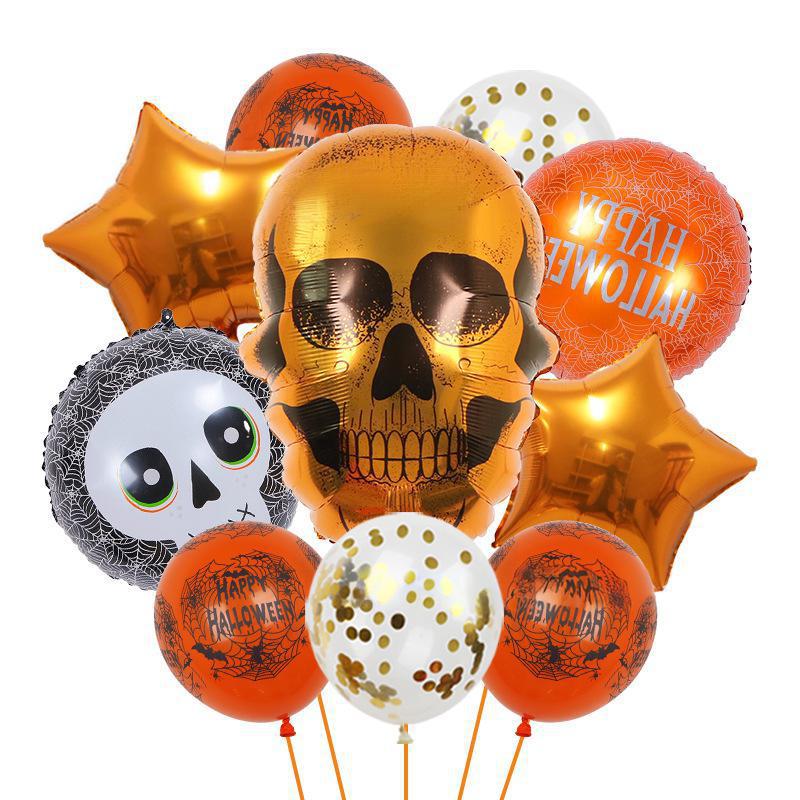 Halloween Pumpkin Cat Skull Ghost Aluminum Film Alien Latex Balloon Set Family Holiday Arrangement Gift