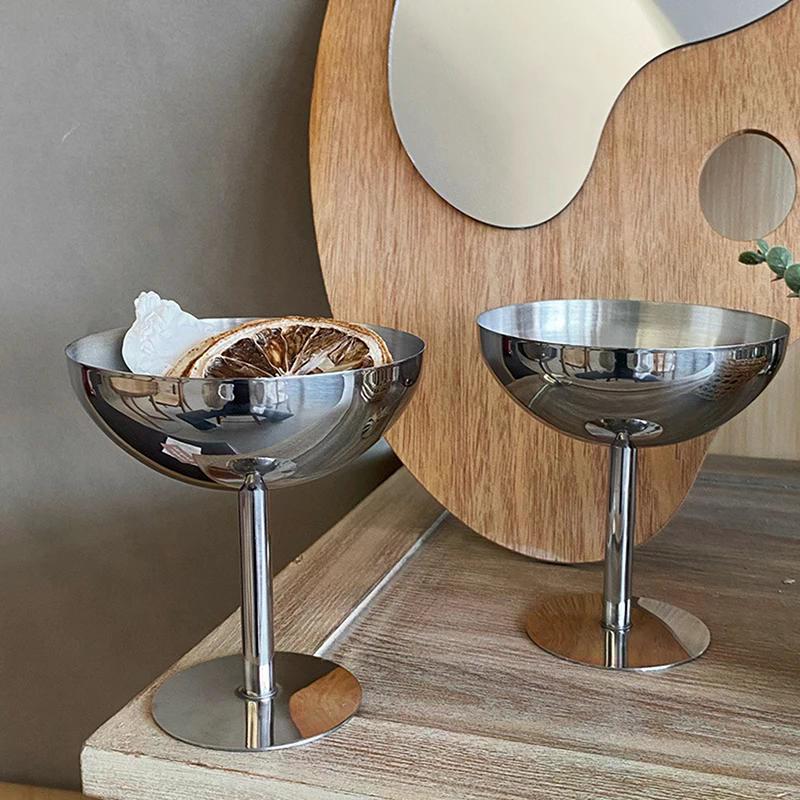 1pc New Stainless Steel Goblet Cup Ice Cream Dessert Salad Bowl Fruit Plate Snack Dish  Home Bar Party Kitchen Tool