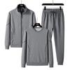Men's Plus Size Cotton Sportswear Set: Stand Collar Jacket & Crew Neck Sweatshirt, Two or Three Piece Casual Set