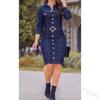 Chic Slim Fit Denim Dress with Multi-Button Lapel
