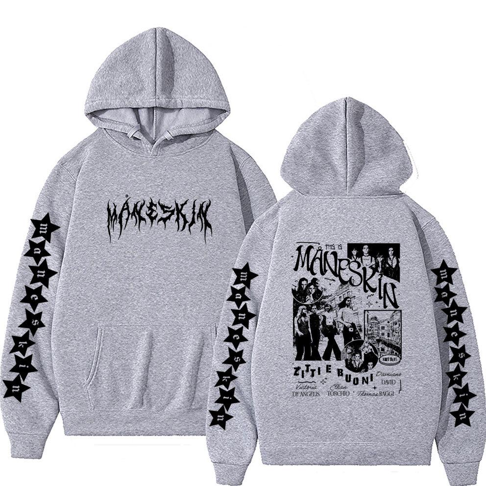 Italian Rock Band Maneskin Double Sided Graphic Print Men's Autumn Fleece Hoodie Loose Long Sleeve Fashion Streetwear Sportwear