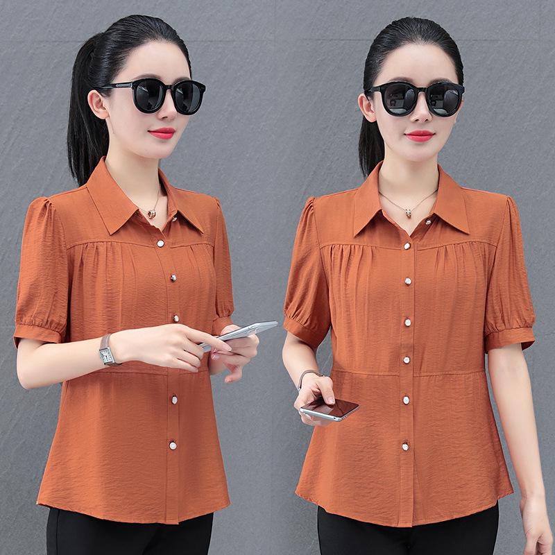 Cotton Linen Slimming Short Sleeve Women's Shirt - Summer 2026 Mother's Stylish Top