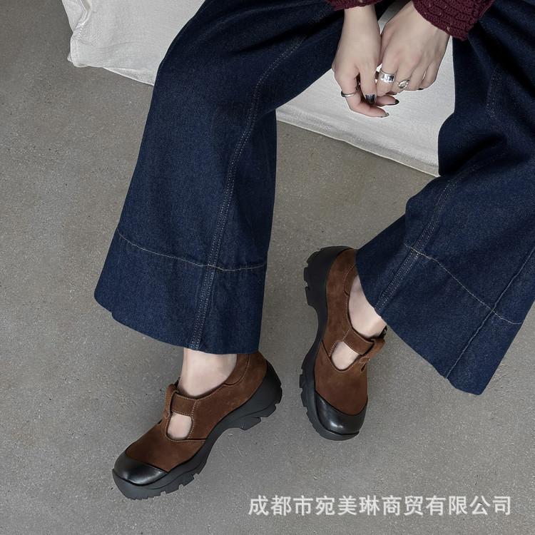 Fashion splicing T-band Velcro sports single shoes women's 2025 autumn muffin platform casual Mary Jane single shoes