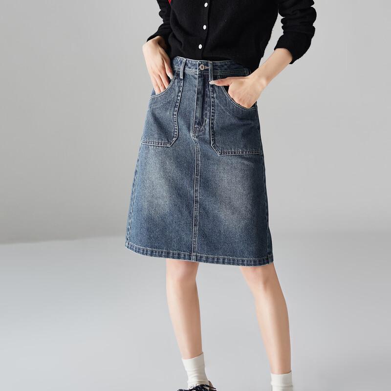 SOFSIL Women s Retro High-Waist Slit Denim Skirt 30/XXL