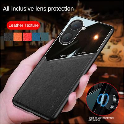 Coque antichoc en cuir texturé pour VIVO Y03 Y17S Y27 5G Y16 Y36 Y35 Y77 avec support magnétique à ventouse pour voiture, protection complète