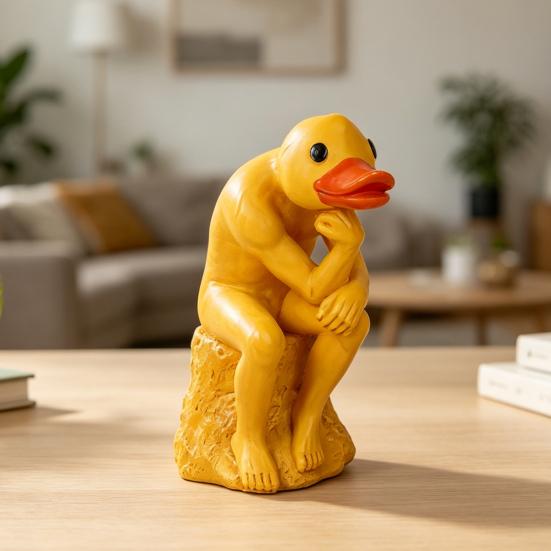 Thinking Duck Statue, Funny Duck Thinker Figurine, Little Duck Resin Sculpture for Dining Room, Office Desk Decor