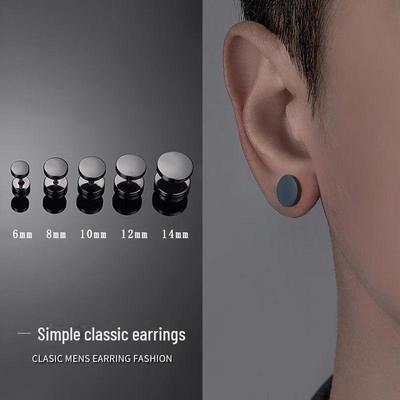 Koreanische Barbell-Ohrringe für Damen und Herren: Vielseitige runde Ohrstecker, schlichtes schwarzes doppelseitiges Design