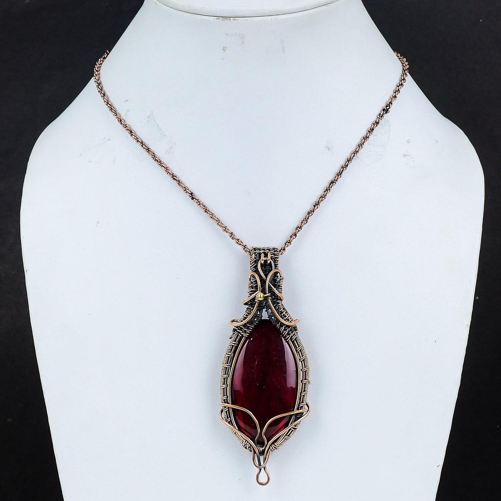 Red Flash Labradorite Pendant, 999 Copper Wire Wrapped Jewelry, Gemstone Jewelry Pendant, Handmade Wedding Gift Jewelry