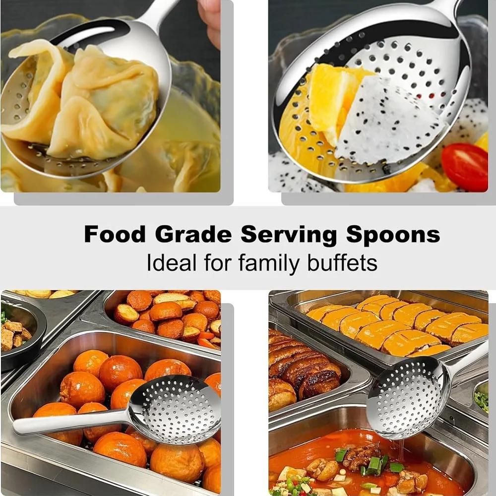 Stainless Steel Long Handled Spoon Set Soup Spoon Rice Spoon with Drain Hole Heat Insulated HandleSkimmer Kitchen Daily Utensils
